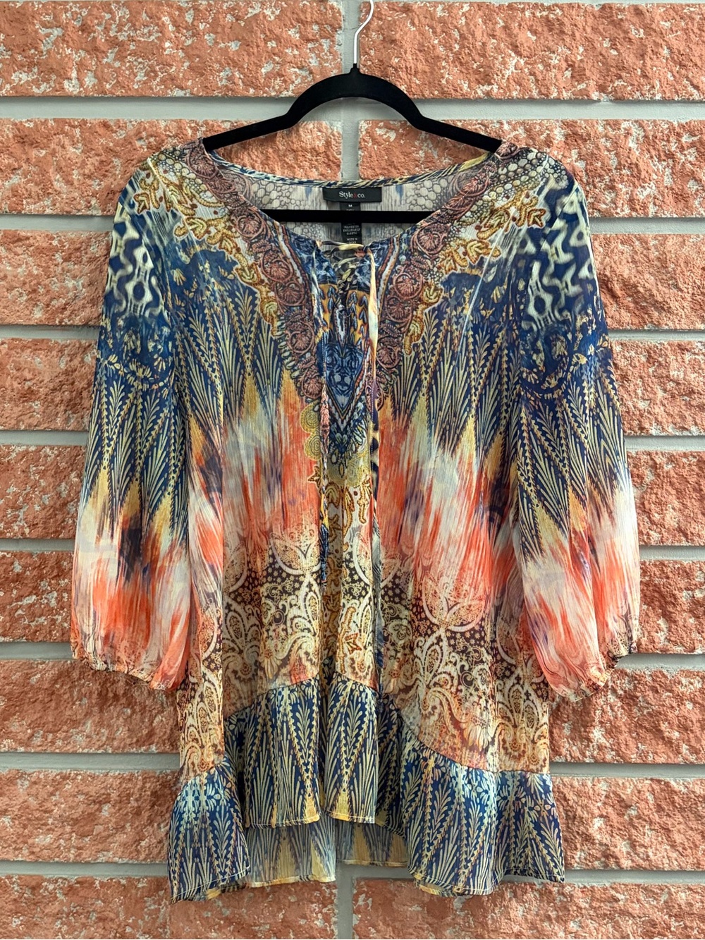 🌟Style & Co. Multicolor Printed Pleated Peasant Blouse
